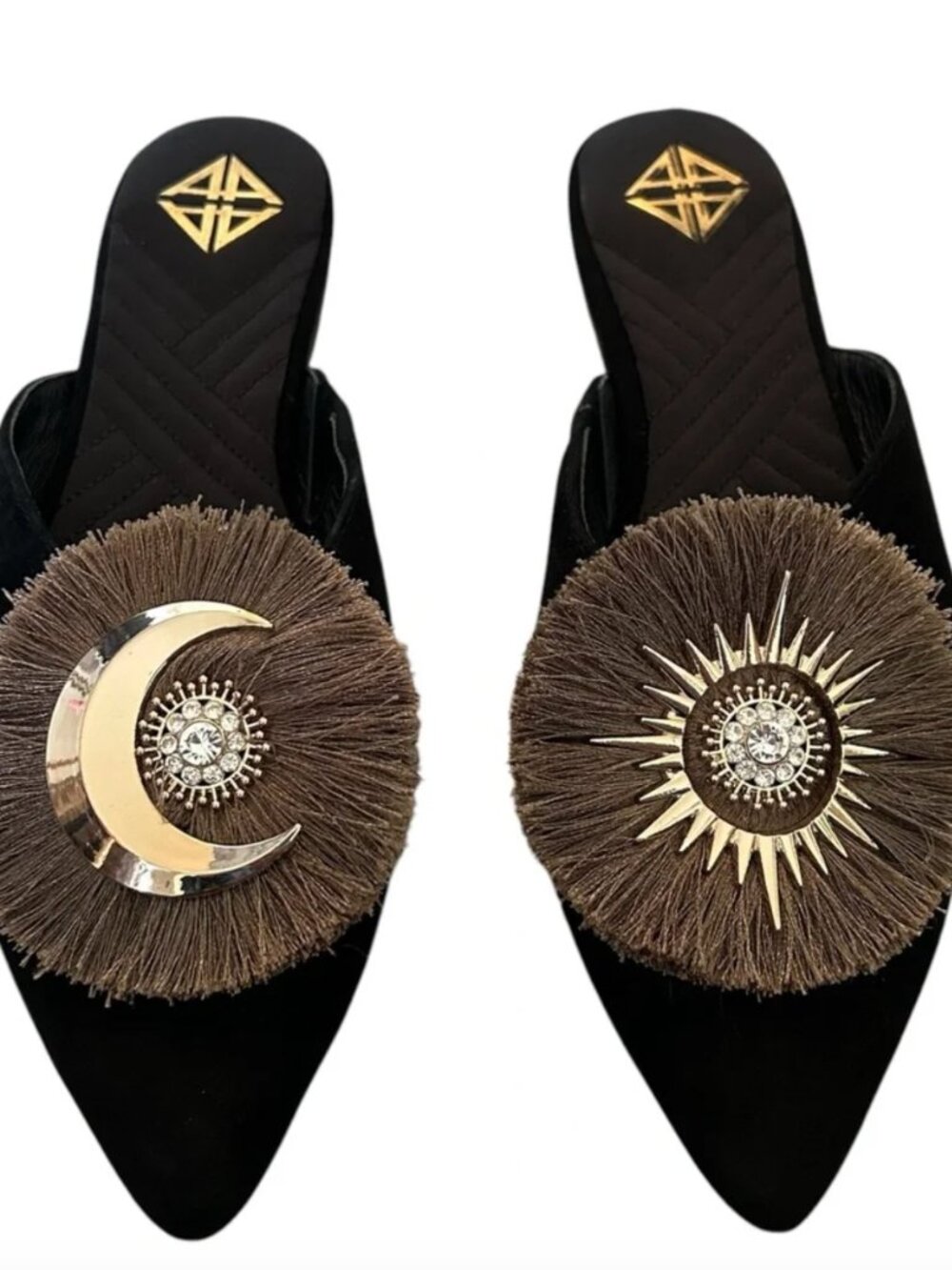 NWOB Antonio Melani Celestial Suede Black moon and star mules 6